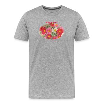 Wild und frei – Vibrant Cosmos Flower Ellipse - Männer Premium Bio T-Shirt - Grau meliert - Vorne - Damien (186cm)