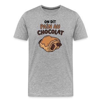 On dit pain au chocolat humour boulangerie - T-shirt bio Premium Homme - gris chiné - Devant - Damien (186cm)