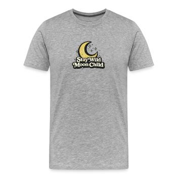 Moon Child Stay Wild graphique - T-shirt bio Premium Homme - gris chiné - Devant - Damien (186cm)
