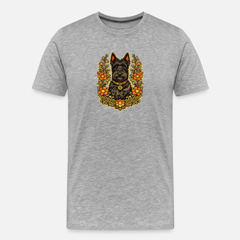 Floral Frame Scottish Terrier - Männer Premium Bio T-Shirt - Grau meliert