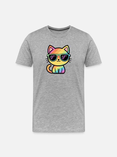 Coole Regenbogenkatzen-Pastell-Sonnenbrille - Männer Premium Bio T-Shirt - Grau meliert