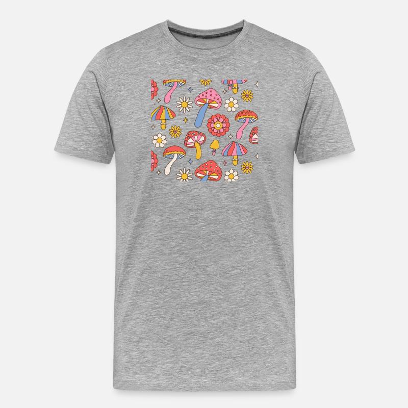 Retro Mushroom Flower Pattern 70s Design - Männer Premium Bio T-Shirt - Grau meliert