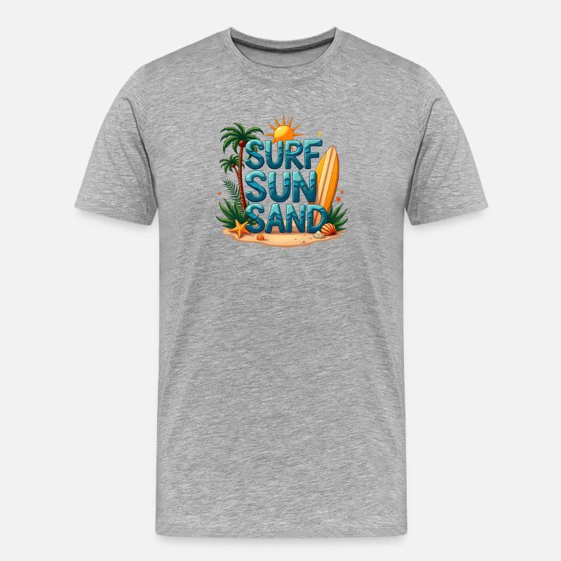 Surfen Sonne Sand Strand Design - Männer Premium Bio T-Shirt - Grau meliert