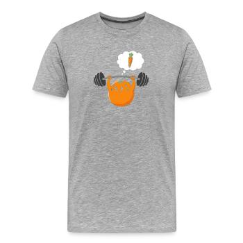 Dessin animé d’entraînement de force avec haltères et carotte - T-shirt bio Premium Homme - gris chiné - Devant - Damien (186cm)