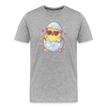 Herz-Ei Küken mit Herzbrille - Männer Premium Bio T-Shirt - Grau meliert - Vorne - Damien (186cm)