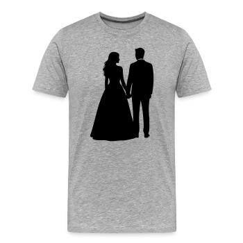 Silhouette des Hochzeitspaares – Schwarz-Weiß-Design - Männer Premium Bio T-Shirt - Grau meliert - Vorne - Damien (186cm)