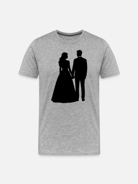 Wedding Couple Silhouette – Black & White Design - Men's Premium Organic T-Shirt - heather grey