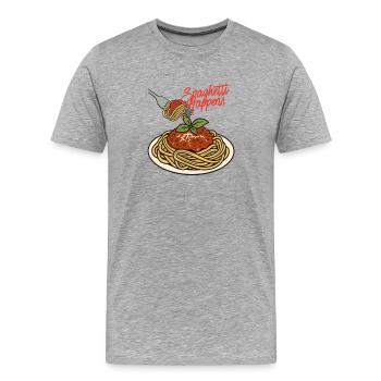 Les spaghettis arrivent - T-shirt bio Premium Homme - gris chiné - Devant - Damien (186cm)