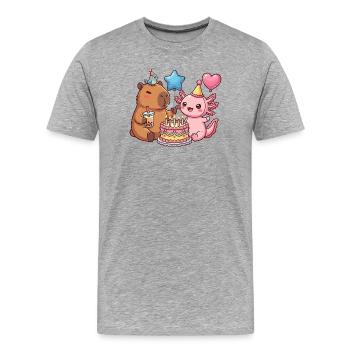 Capybara Axolotl Bird Birthday Party - Men's Premium Organic T-Shirt - heather grey - Front - Damien (186cm)