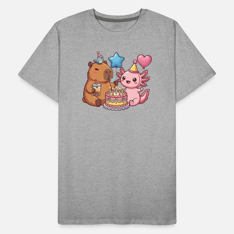 Fête d’anniversaire de l’oiseau capybara axolotl T-shirt bio Premium Homme
