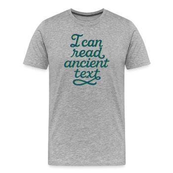 Ancient Script Tee - Men's Premium Organic T-Shirt - heather grey - Front - Damien (186cm)