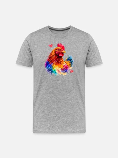 Regenbogenhahn-Aquarell - Männer Premium Bio T-Shirt - Grau meliert