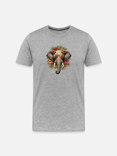 Elephant with sunglasses and hibiscus frame - Men's Premium Organic T-Shirt - heather grey
