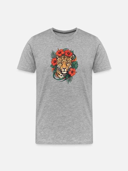 Leopard head in tropical flair - Men's Premium Organic T-Shirt - heather grey