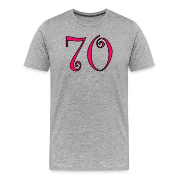 70. 70 ANS. 70e ANNIVERSAIRE. ANNIVERSAIRE 70 ANS. - T-shirt bio Premium Homme - gris chiné - Devant - Damien (186cm)