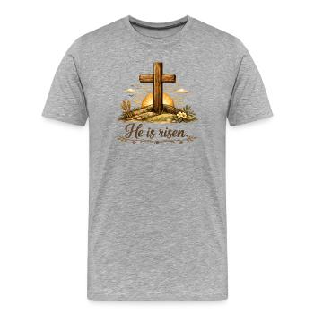 Il est ressuscité - T-shirt bio Premium Homme - gris chiné - Devant - Damien (186cm)