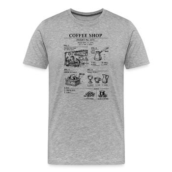 Vintage Coffeeshop Patent-Bauplan - Männer Premium Bio T-Shirt - Grau meliert - Vorne - Damien (186cm)