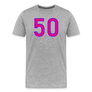 50. 50 ANS. 50e ANNIVERSAIRE. ANNIVERSAIRE 50 ANS. - T-shirt bio Premium Homme - gris chiné - Devant - Damien (186cm)