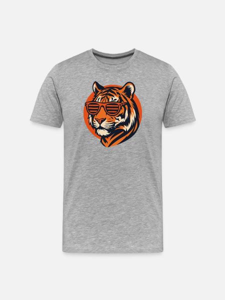 Tiger with retro sunglasses - Men's Premium Organic T-Shirt - heather grey