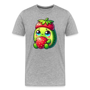 Dessin animé Avocat Fraise Fruit Drôle - T-shirt bio Premium Homme - gris chiné - Devant - Damien (186cm)