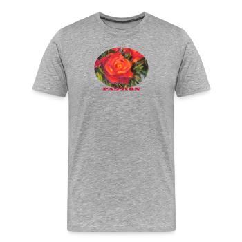 Passion - Vibrant Red Rose Macro Ellipse - Men's Premium Organic T-Shirt - heather grey - Front - Damien (186cm)