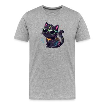 Neonschwarze Katze und Brille - Männer Premium Bio T-Shirt - Grau meliert - Vorne - Damien (186cm)