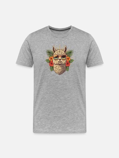 Tropical llama with sunglasses - Men's Premium Organic T-Shirt - heather grey