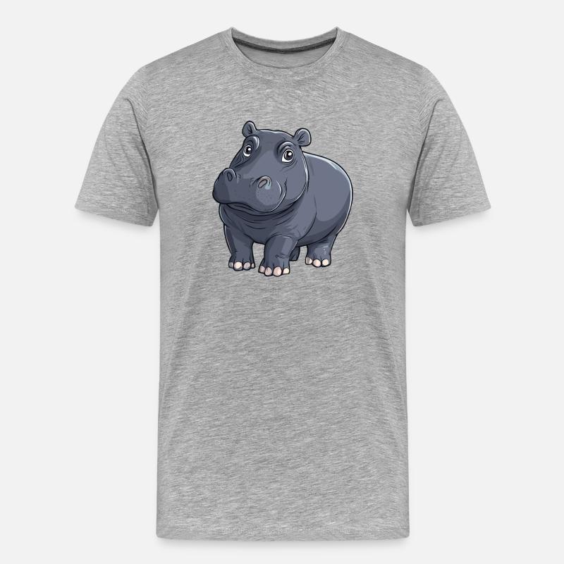 Hippo Nilpferd Illustration - Männer Premium Bio T-Shirt - Grau meliert