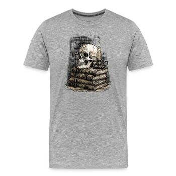 Dark Academia Skull & Books Vintage Gothic  - Men's Premium Organic T-Shirt - heather grey - Front - Damien (186cm)