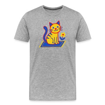 Bunte Katze auf Teppich in einer Blütenwiese - Männer Premium Bio T-Shirt - Grau meliert - Vorne - Damien (186cm)