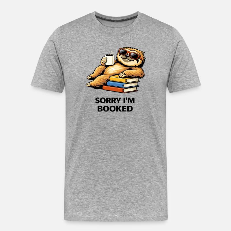 Cozy Sloth Reading Stack - Men's Premium Organic T-Shirt - heather grey