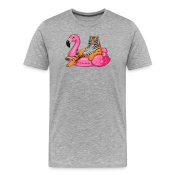 Tigre Cool sur Bouée Flamant Rose - Design Été Rig - T-shirt bio Premium Homme - gris chiné - Devant - Damien (186cm)