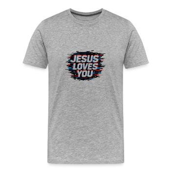 Jesus liebt dich Glitch - Männer Premium Bio T-Shirt - Grau meliert - Vorne - Damien (186cm)