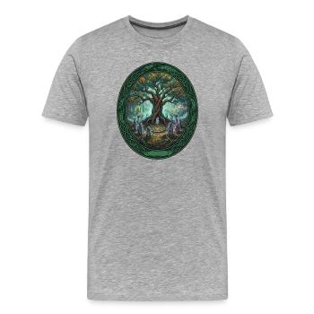 Arbre de vie dans le cercle de brouillard - T-shirt bio Premium Homme - gris chiné - Devant - Damien (186cm)