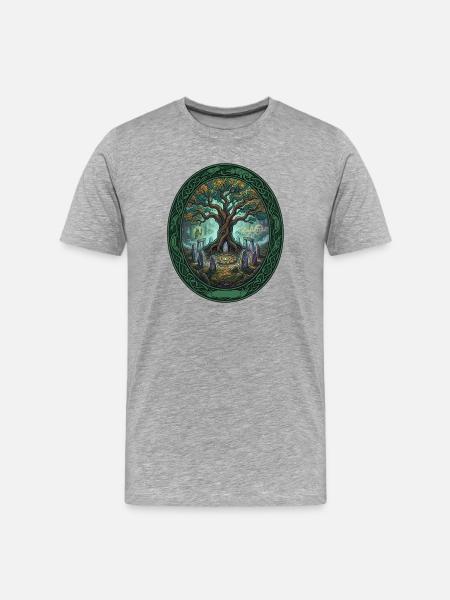 Lebensbaum im Nebelkreis - Männer Premium Bio T-Shirt - Grau meliert