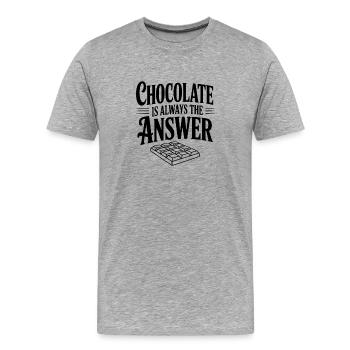 Le chocolat est toujours la solution - T-shirt bio Premium Homme - gris chiné - Devant - Damien (186cm)