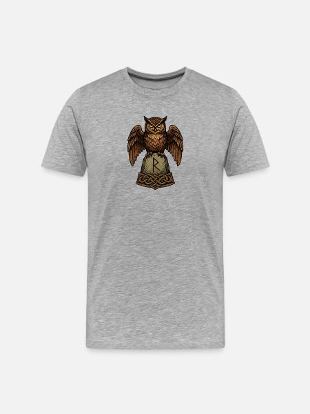 Eulenwächter am Runenstein - Männer Premium Bio T-Shirt - Grau meliert