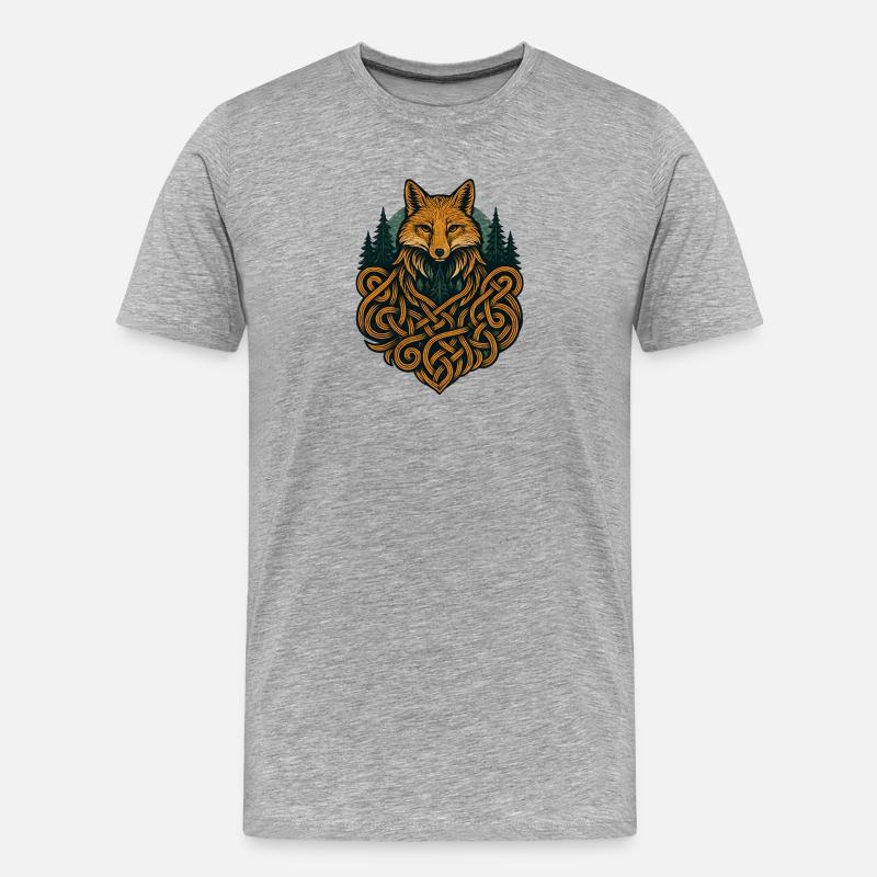 Fox in Knotted Artificial Forest - Men's Premium Organic T-Shirt - heather grey