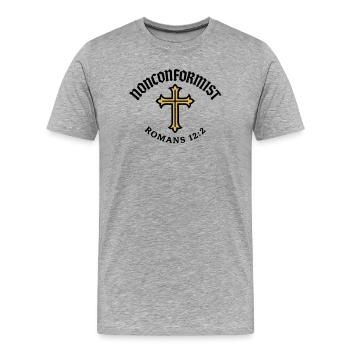 Anticonformiste Chrétien Romains 12:2 Croix d'Or - T-shirt bio Premium Homme - gris chiné - Devant - Damien (186cm)