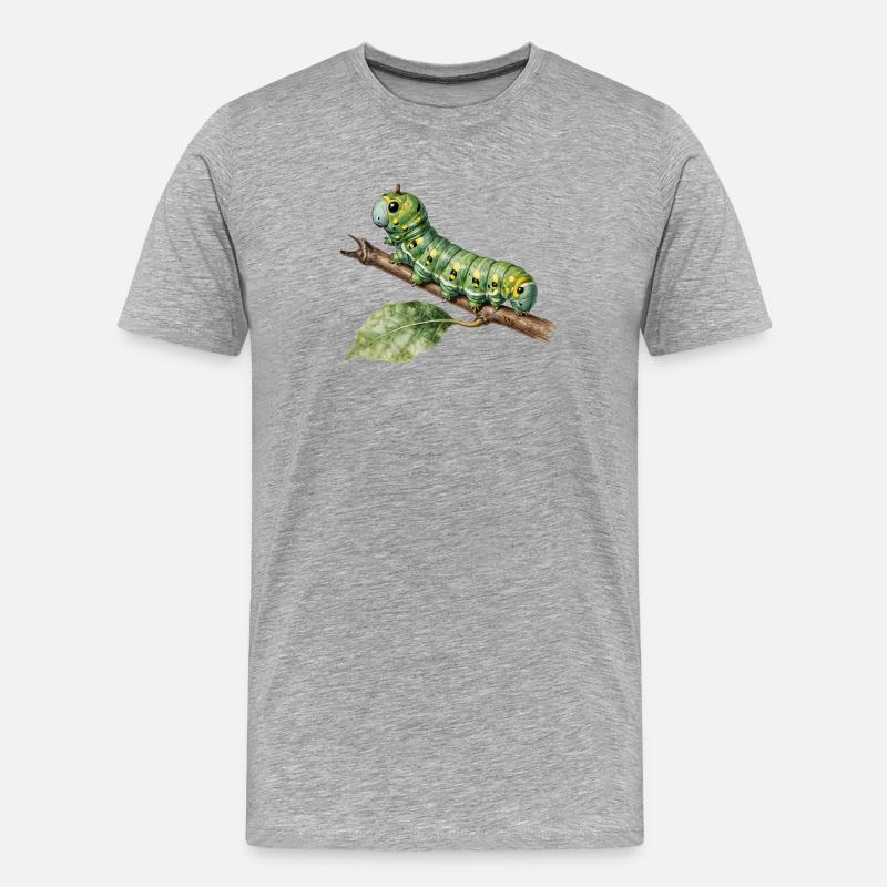 Papilio-Raupe am Ast - Männer Premium Bio T-Shirt - Grau meliert