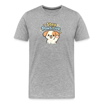 Reste Pawsitive – Caricature de chien mignon - T-shirt bio Premium Homme - gris chiné - Devant - Damien (186cm)