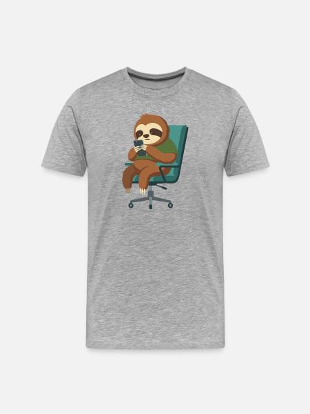 Fauler Sloth am Smartphone - Männer Premium Bio T-Shirt - Grau meliert