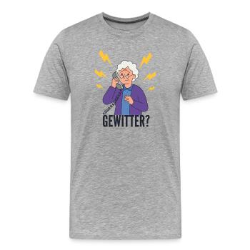 Gewitter-Alarm: Omi am Telefon - Männer Premium Bio T-Shirt - Grau meliert - Vorne - Damien (186cm)