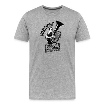 Vorsicht Tuba übt emotionale Ausbrüche möglich - Männer Premium Bio T-Shirt - Grau meliert - Vorne - Damien (186cm)