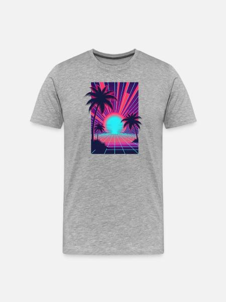 Neon sunset on the palm beach - Men's Premium Organic T-Shirt - heather grey