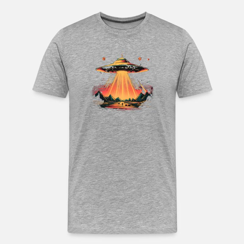 UFO-Lichtbogen über Gebirge - Männer Premium Bio T-Shirt - Grau meliert