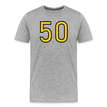 50. 50 ANS. 50e ANNIVERSAIRE. ANNIVERSAIRE 50 ANS. - T-shirt bio Premium Homme - gris chiné - Devant - Damien (186cm)