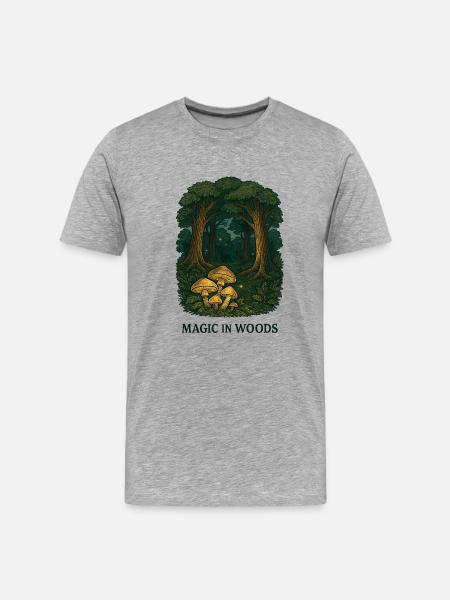 Magie im Wald mit Pilzen - Männer Premium Bio T-Shirt - Grau meliert