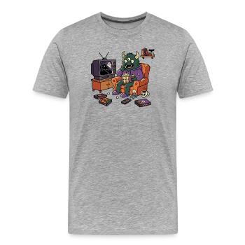 Films d’horreur du cinéma de monstres Popcorn - T-shirt bio Premium Homme - gris chiné - Devant - Damien (186cm)