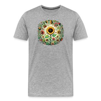 Sunflower Circular Mandala - Men's Premium Organic T-Shirt - heather grey - Front - Damien (186cm)
